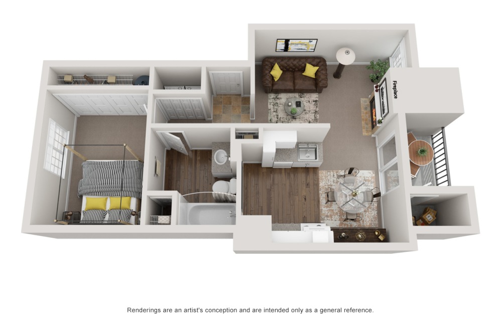 A1 - 1 bedroom floorplan layout with 1 bathroom and 690 square feet