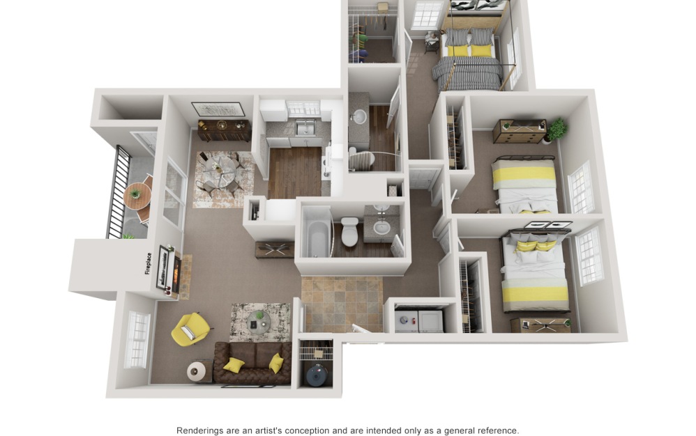 C1 3 Bed 2 Bath Floorplan